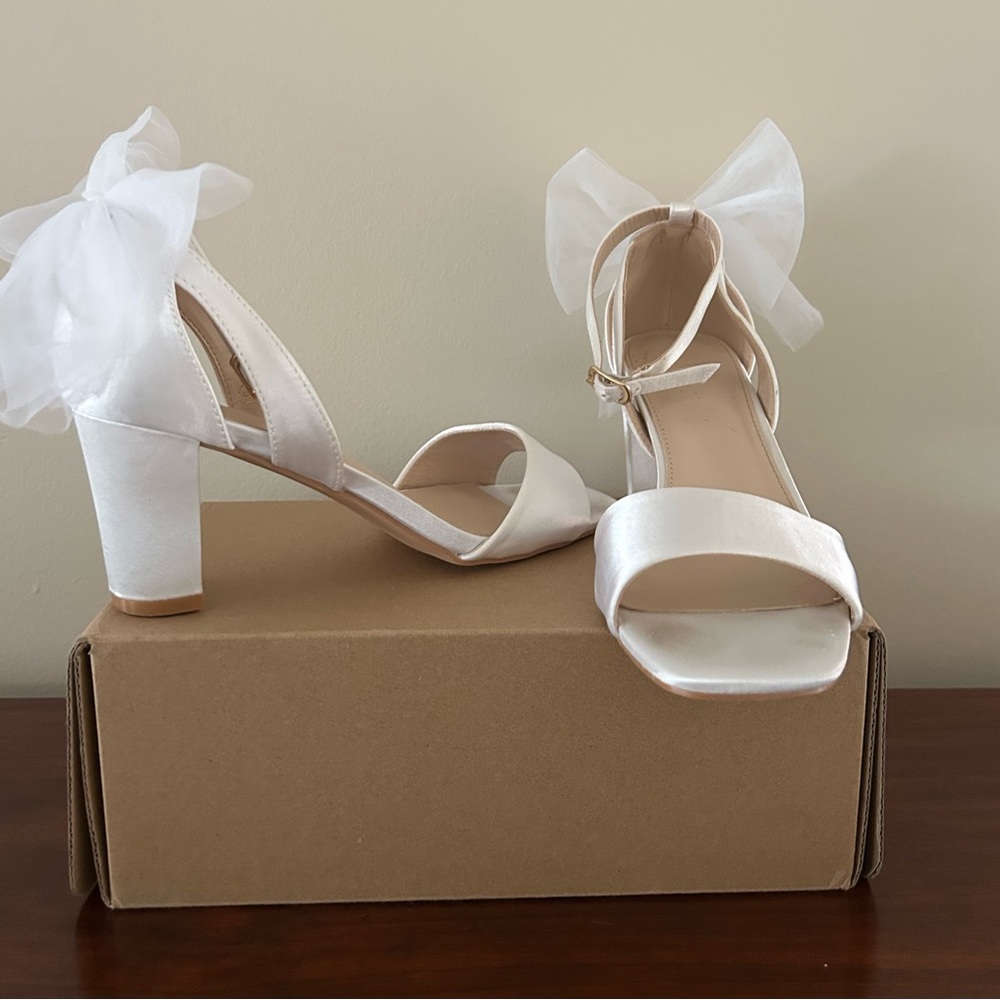 Elegant White Satin Heeled Sandals